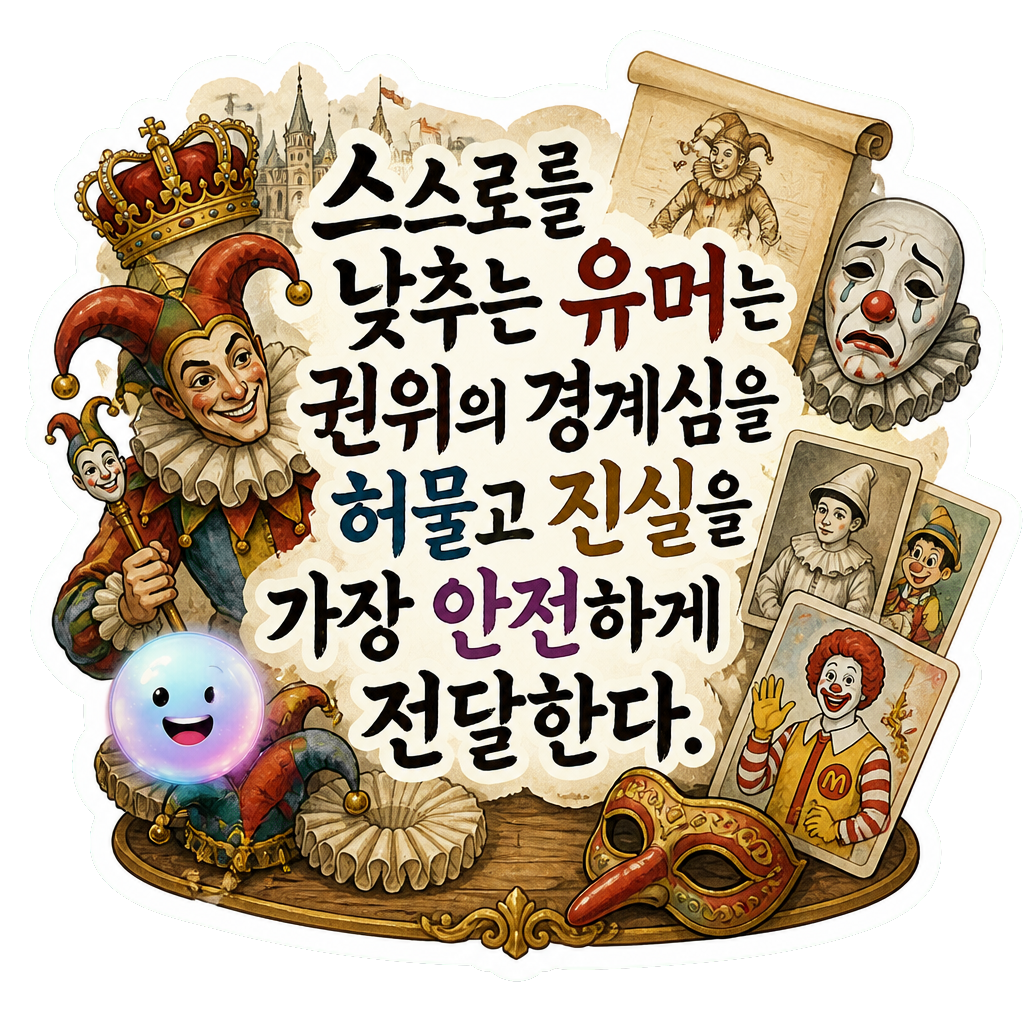 스스로를 낮추는 유머는 권위의 경계심을 허물고 진실을 가장 안전하게 전달한다.