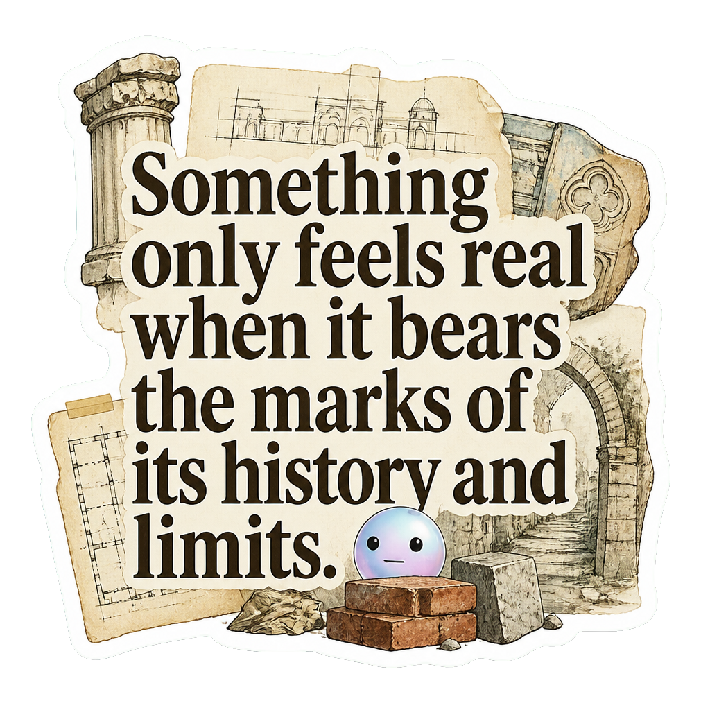 Something only feels real when it bears the marks of its history and limits.