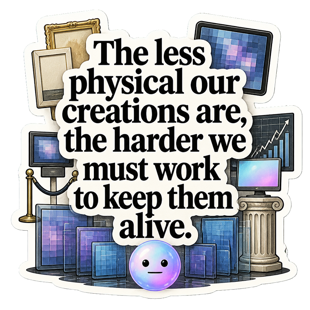The less physical our creations are, the harder we must work to keep them alive.