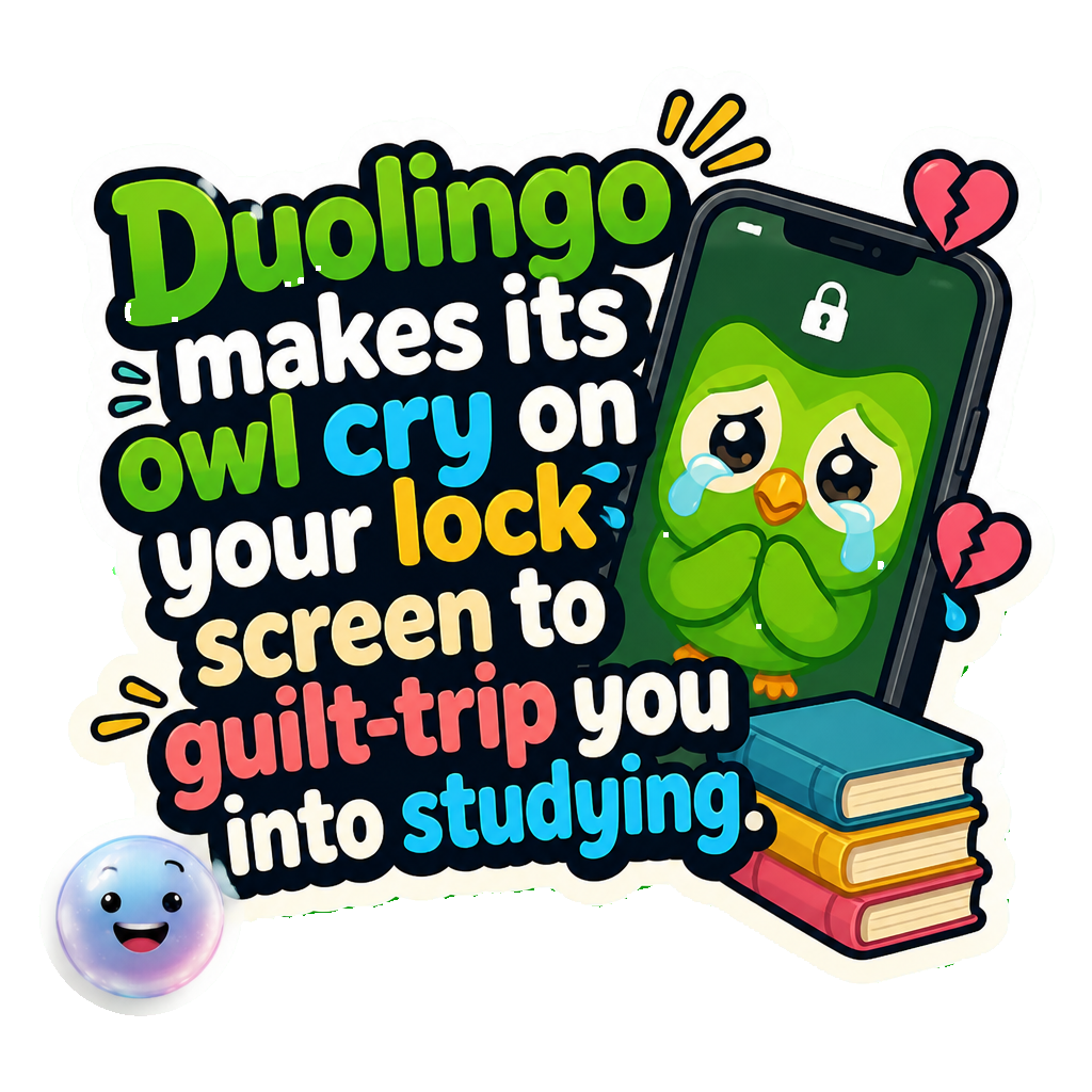 Duolingo makes its owl cry on your lock screen to guilt-trip you into studying.