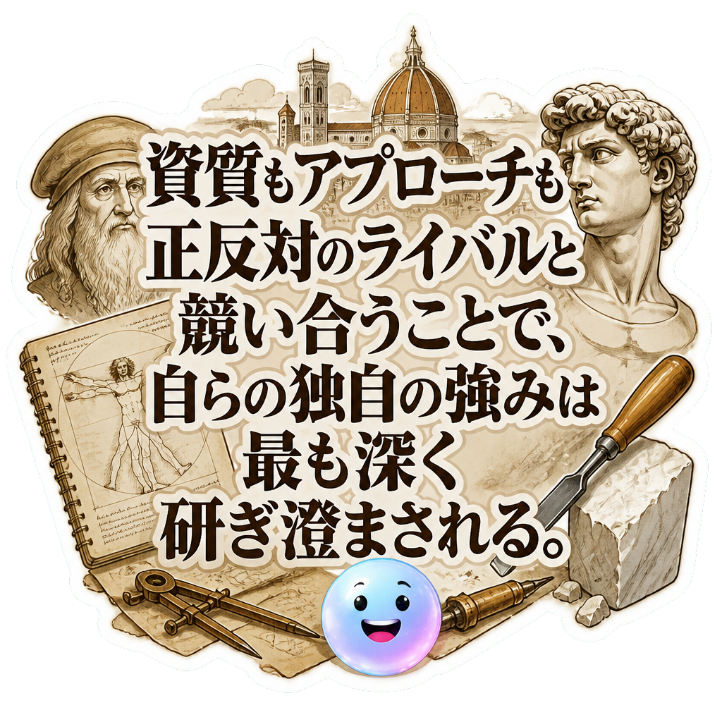 資質もアプローチも正反対のライバルと競い合うことで、自らの独自の強みは最も深く研ぎ澄まされる。