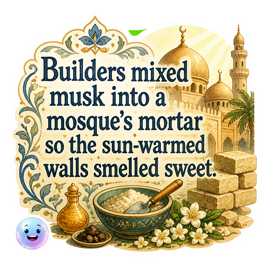 Builders mixed musk into a mosque's mortar so the sun-warmed walls smelled sweet.