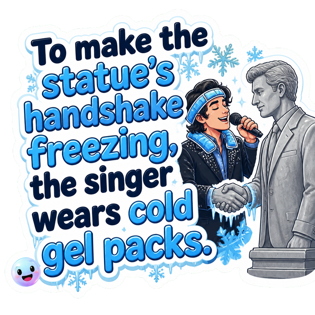 To make the statue's handshake freezing, the singer wears cold gel packs.
