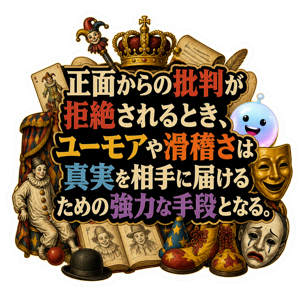 正面からの批判が拒絶されるとき、ユーモアや滑稽さは真実を相手に届けるための強力な手段となる。