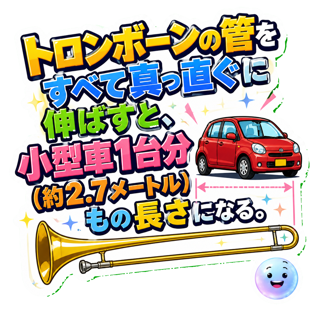 トロンボーンの管をすべて真っ直ぐに伸ばすと、小型車1台分(約2.7メートル)もの長さになる。