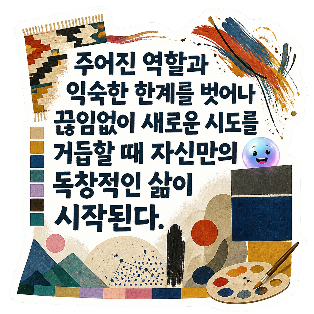 주어진 역할과 익숙한 한계를 벗어나 끊임없이 새로운 시도를 거듭할 때 자신만의 독창적인 삶이 시작된다.