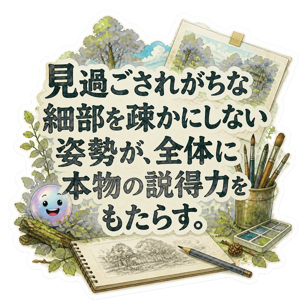 見過ごされがちな細部を疎かにしない姿勢が、全体に本物の説得力をもたらす。