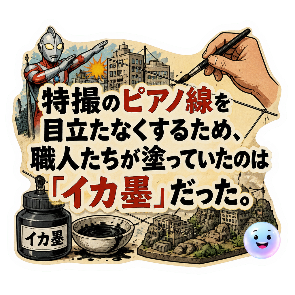特撮のピアノ線を目立たなくするため、職人たちが塗っていたのは「イカ墨」だった。