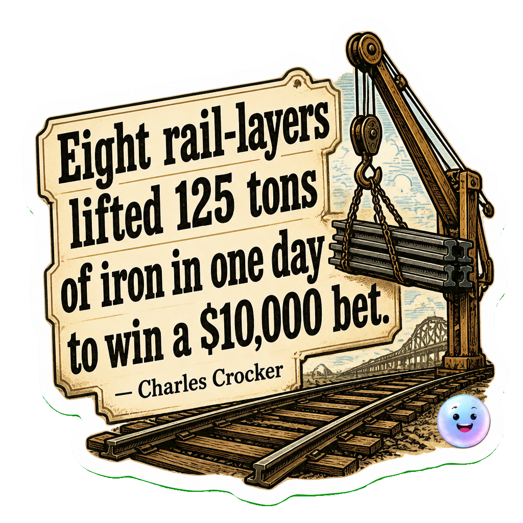 Eight rail-layers lifted 125 tons of iron in one day to win a $10,000 bet.