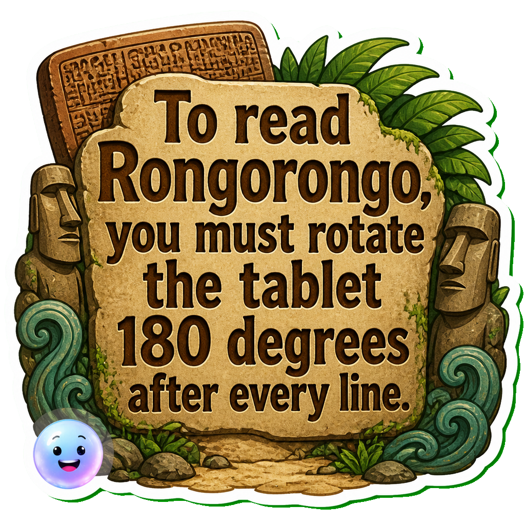 To read Rongorongo, you must rotate the tablet 180 degrees after every line.
