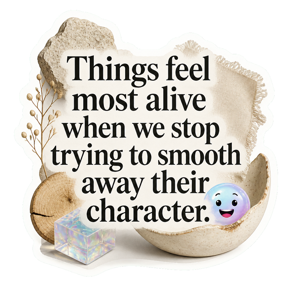 Things feel most alive when we stop trying to smooth away their character.