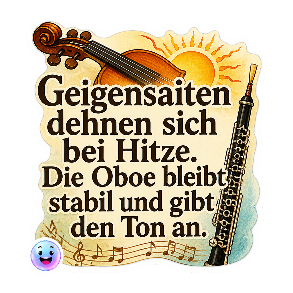 Geigensaiten dehnen sich bei Hitze. Die Oboe bleibt stabil und gibt den Ton an.