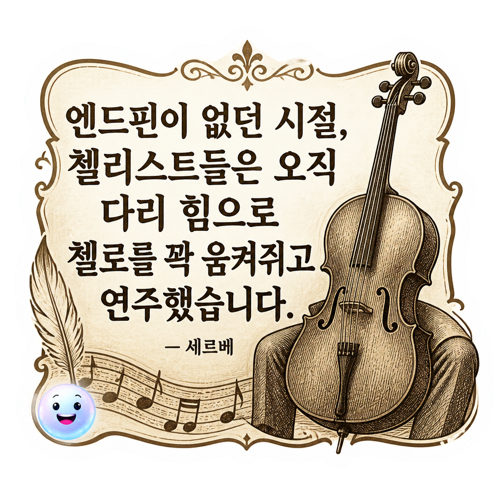 엔드핀이 없던 시절, 첼리스트들은 오직 다리 힘으로 첼로를 꽉 움켜쥐고 연주했습니다.