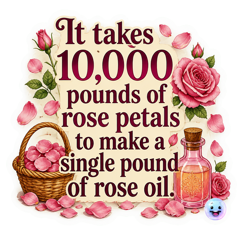 It takes 10,000 pounds of rose petals to make a single pound of rose oil.