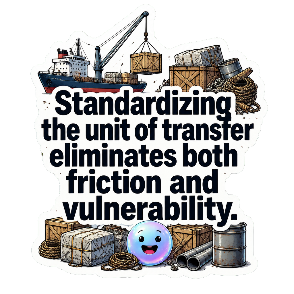 Standardizing the unit of transfer eliminates both friction and vulnerability.