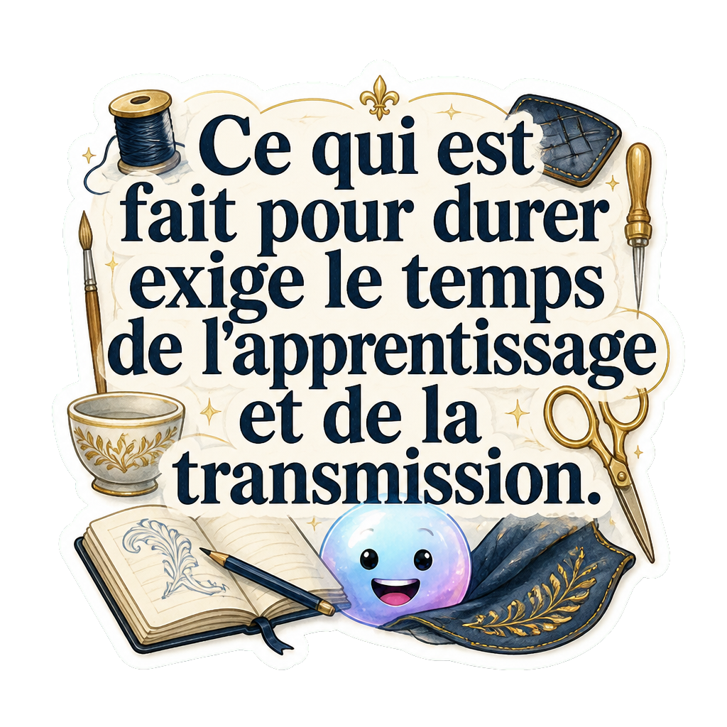 Ce qui est fait pour durer exige le temps de l'apprentissage et de la transmission.