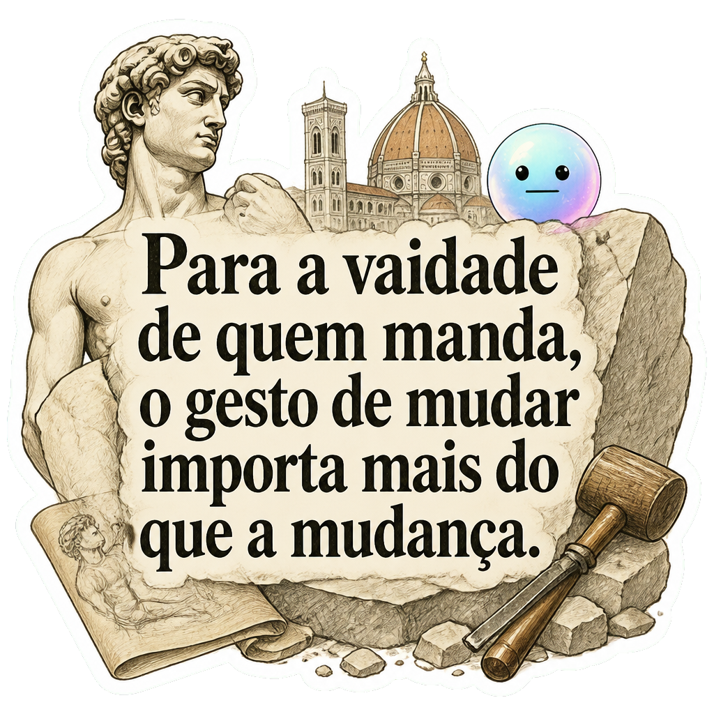 Para a vaidade de quem manda, o gesto de mudar importa mais do que a mudança.