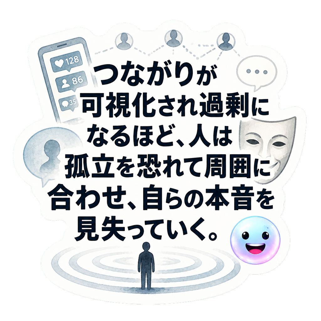 つながりが可視化され過剰になるほど、人は孤立を恐れて周囲に合わせ、自らの本音を見失っていく。