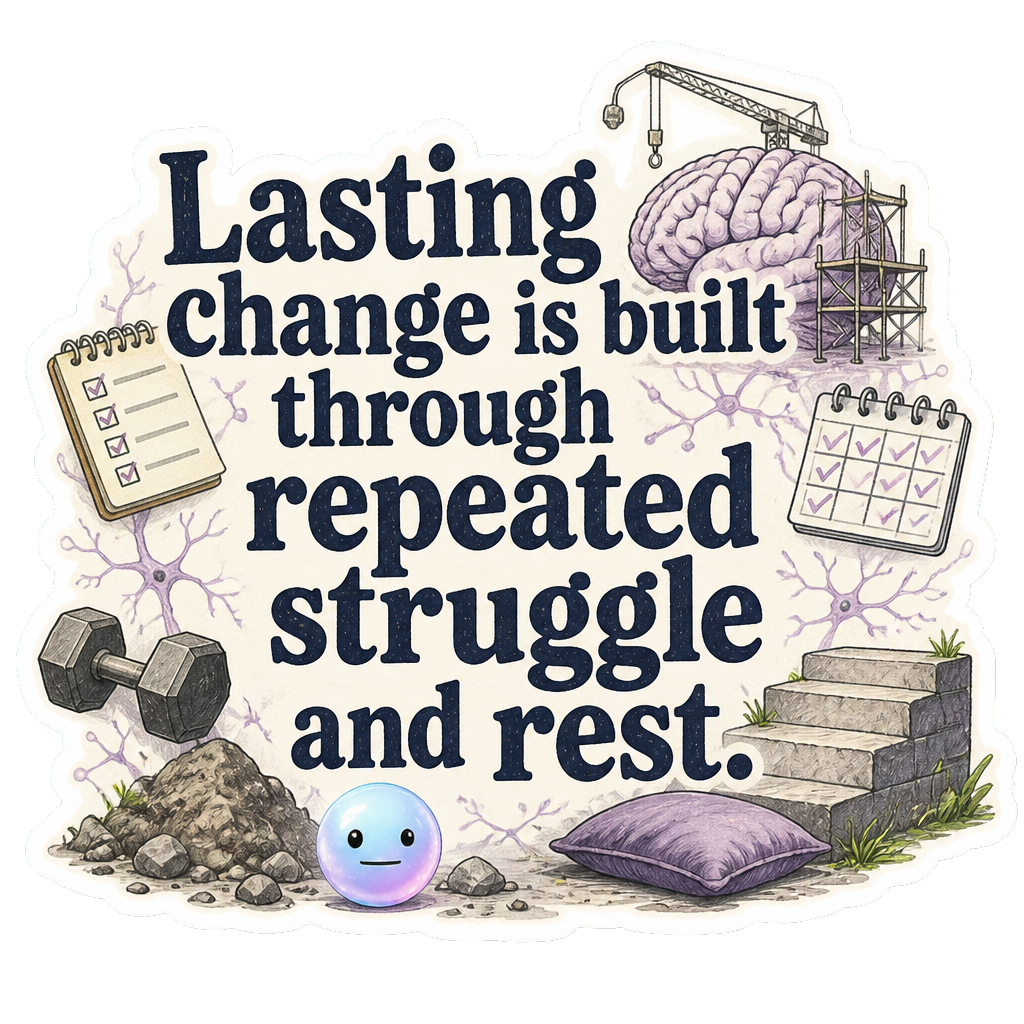 Lasting change is built through repeated struggle and rest.