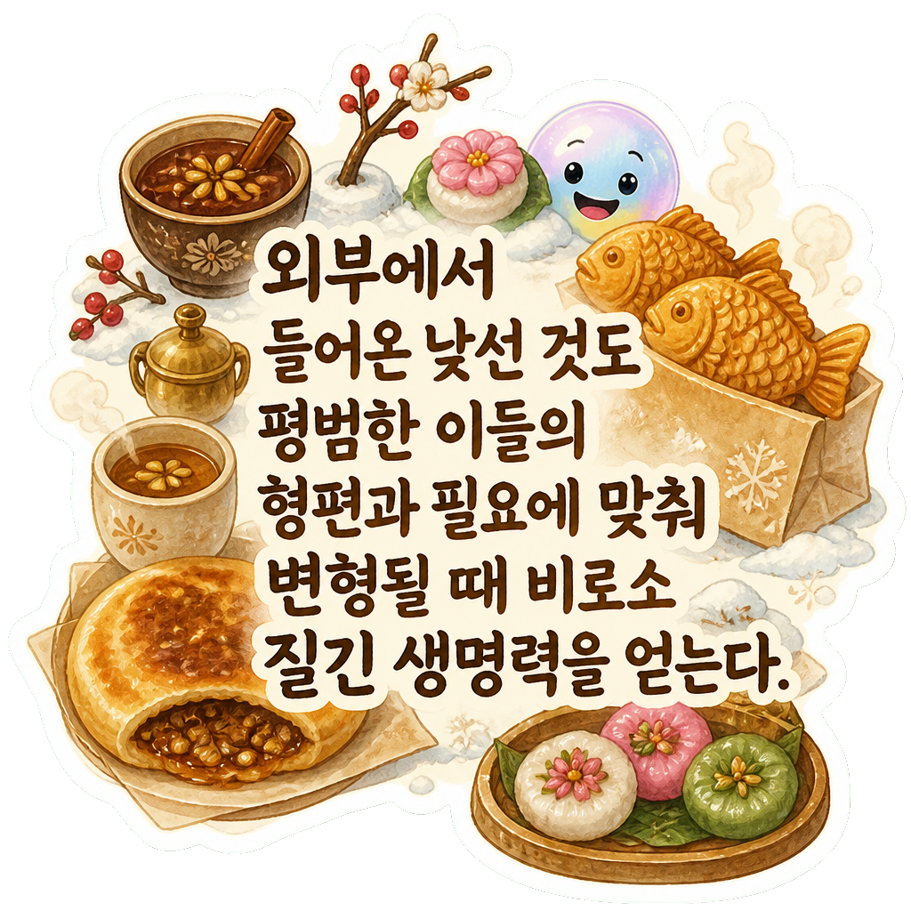 외부에서 들어온 낯선 것도 평범한 이들의 형편과 필요에 맞춰 변형될 때 비로소 질긴 생명력을 얻는다.