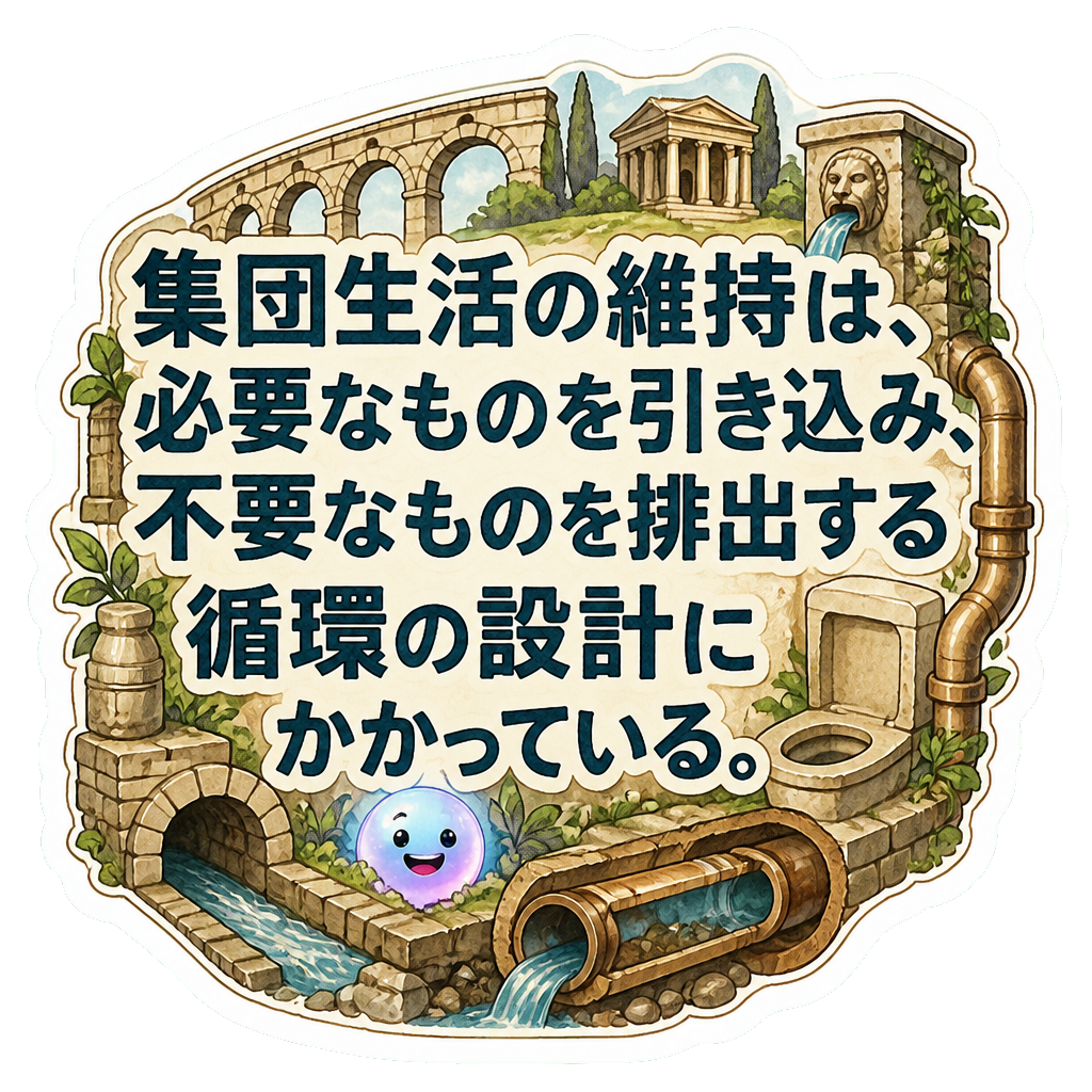 集団生活の維持は、必要なものを引き込み、不要なものを排出する循環の設計にかかっている。