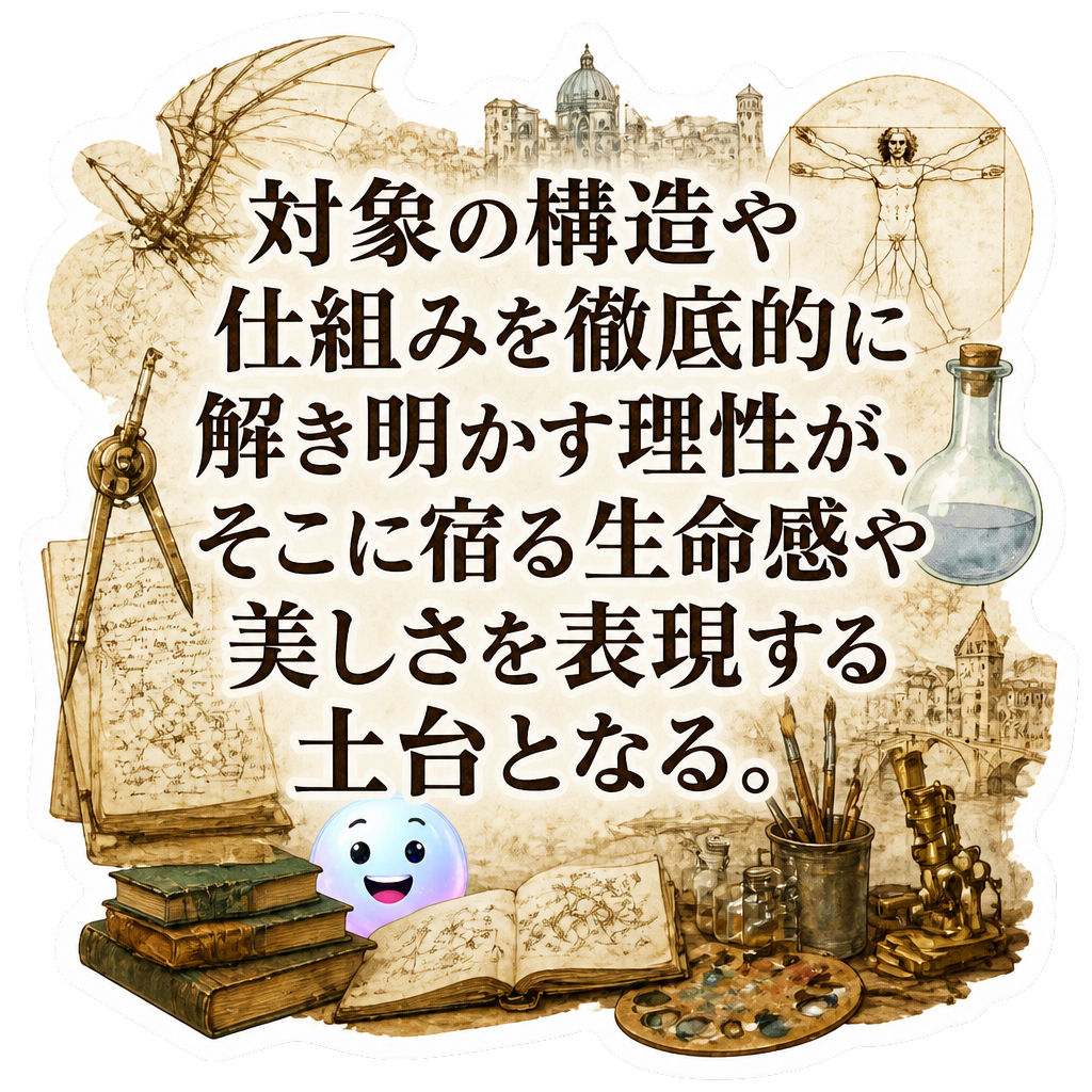 対象の構造や仕組みを徹底的に解き明かす理性が、そこに宿る生命感や美しさを表現する土台となる。