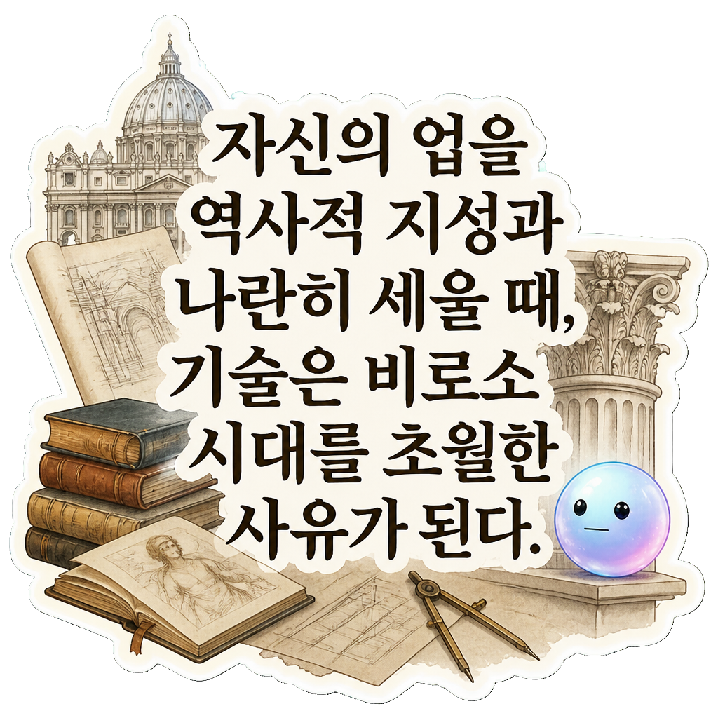 자신의 업을 역사적 지성과 나란히 세울 때, 기술은 비로소 시대를 초월한 사유가 된다.