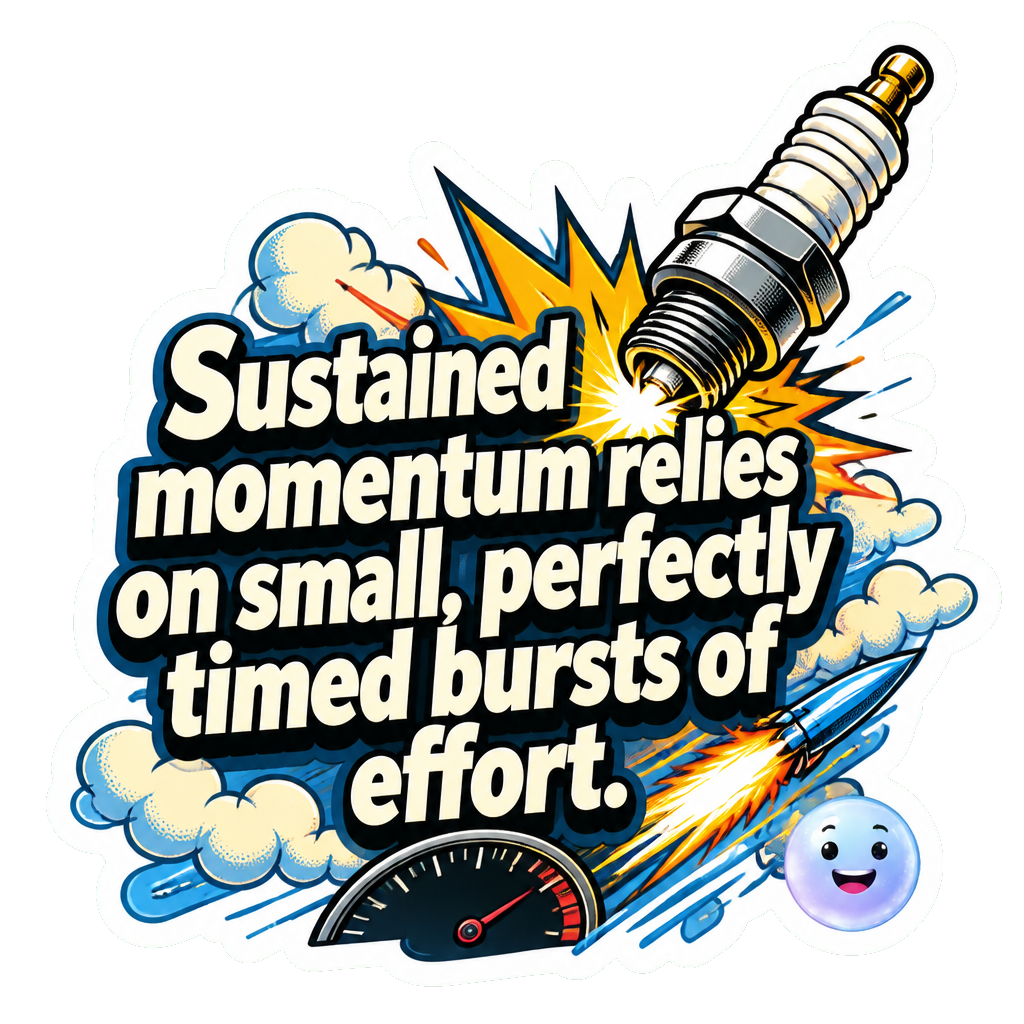 Sustained momentum relies on small, perfectly timed bursts of effort.