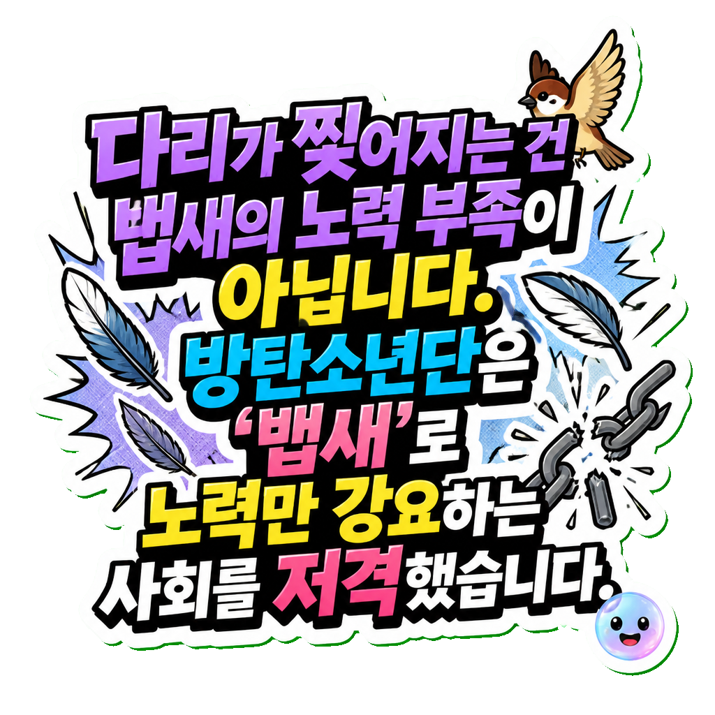 다리가 찢어지는 건 뱁새의 노력 부족이 아닙니다. 방탄소년단은 '뱁새'로 노력만 강요하는 사회를 저격했습니다.