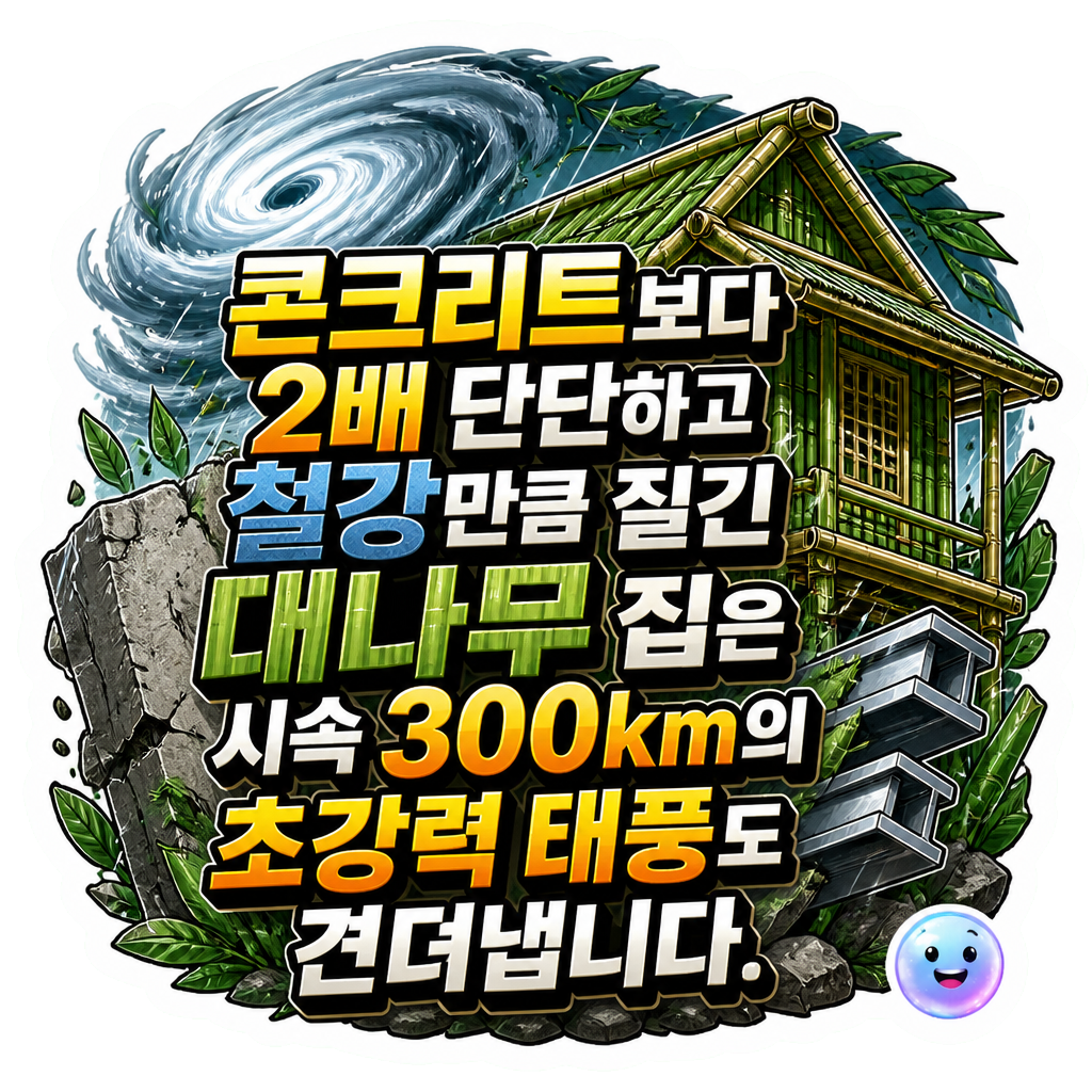 콘크리트보다 2배 단단하고 철강만큼 질긴 대나무 집은 시속 300km의 초강력 태풍도 견뎌냅니다.