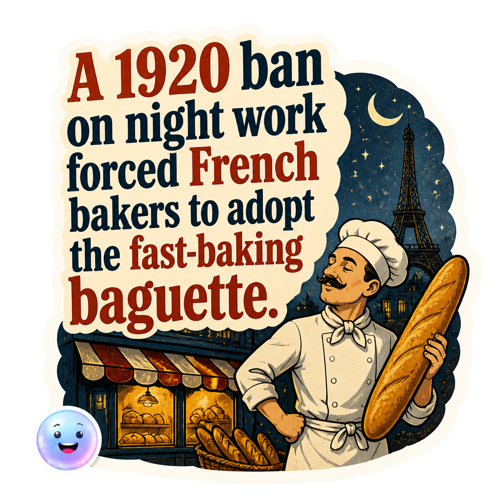 A 1920 ban on night work forced French bakers to adopt the fast-baking baguette.
