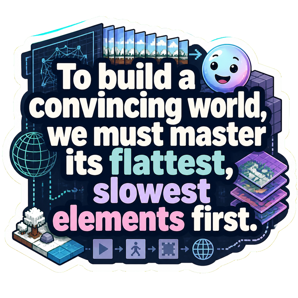 To build a convincing world, we must master its flattest, slowest elements first.