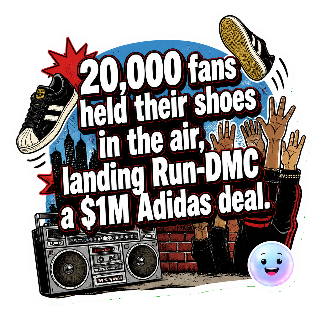 20,000 fans held their shoes in the air, landing Run-DMC a $1M Adidas deal.