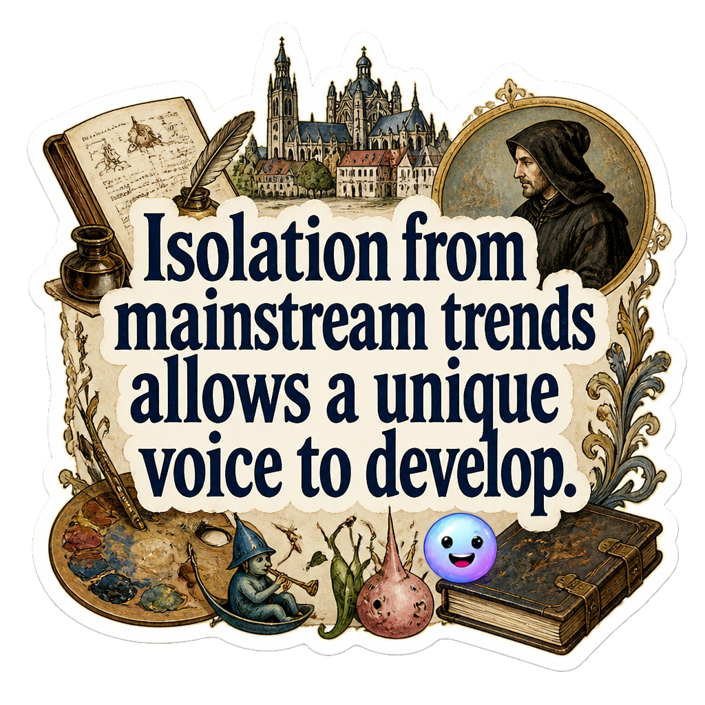 Isolation from mainstream trends allows a unique voice to develop.