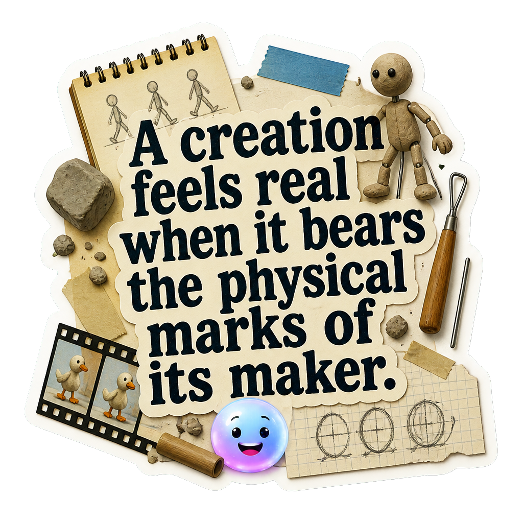 A creation feels real when it bears the physical marks of its maker.