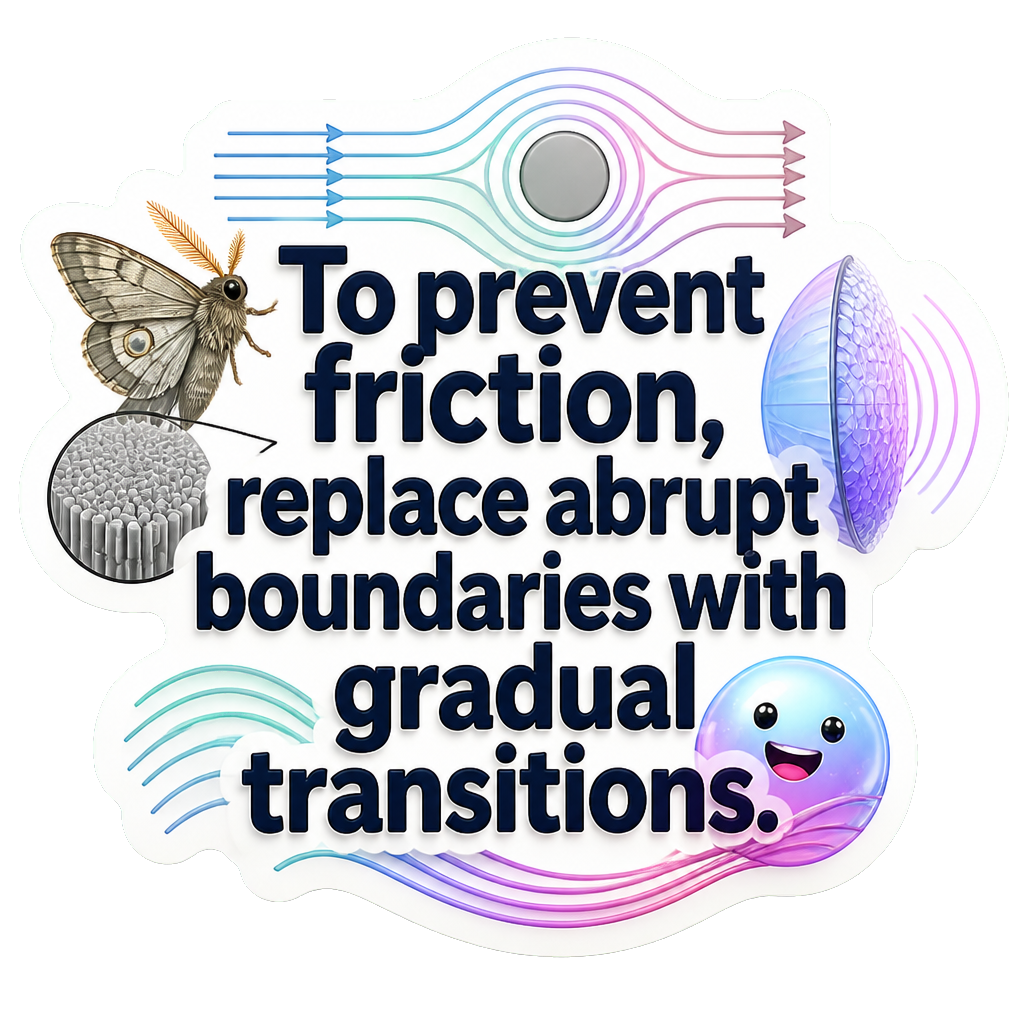 To prevent friction, replace abrupt boundaries with gradual transitions.
