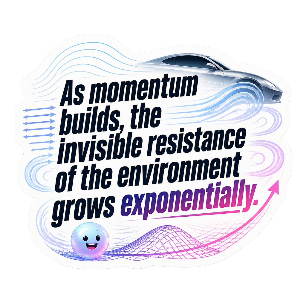 As momentum builds, the invisible resistance of the environment grows exponentially.