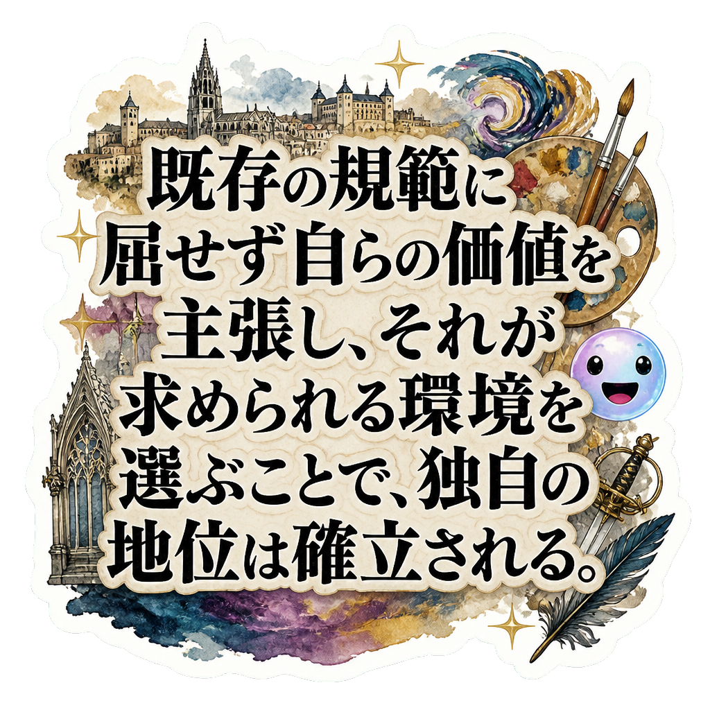 既存の規範に屈せず自らの価値を主張し、それが求められる環境を選ぶことで、独自の地位は確立される。