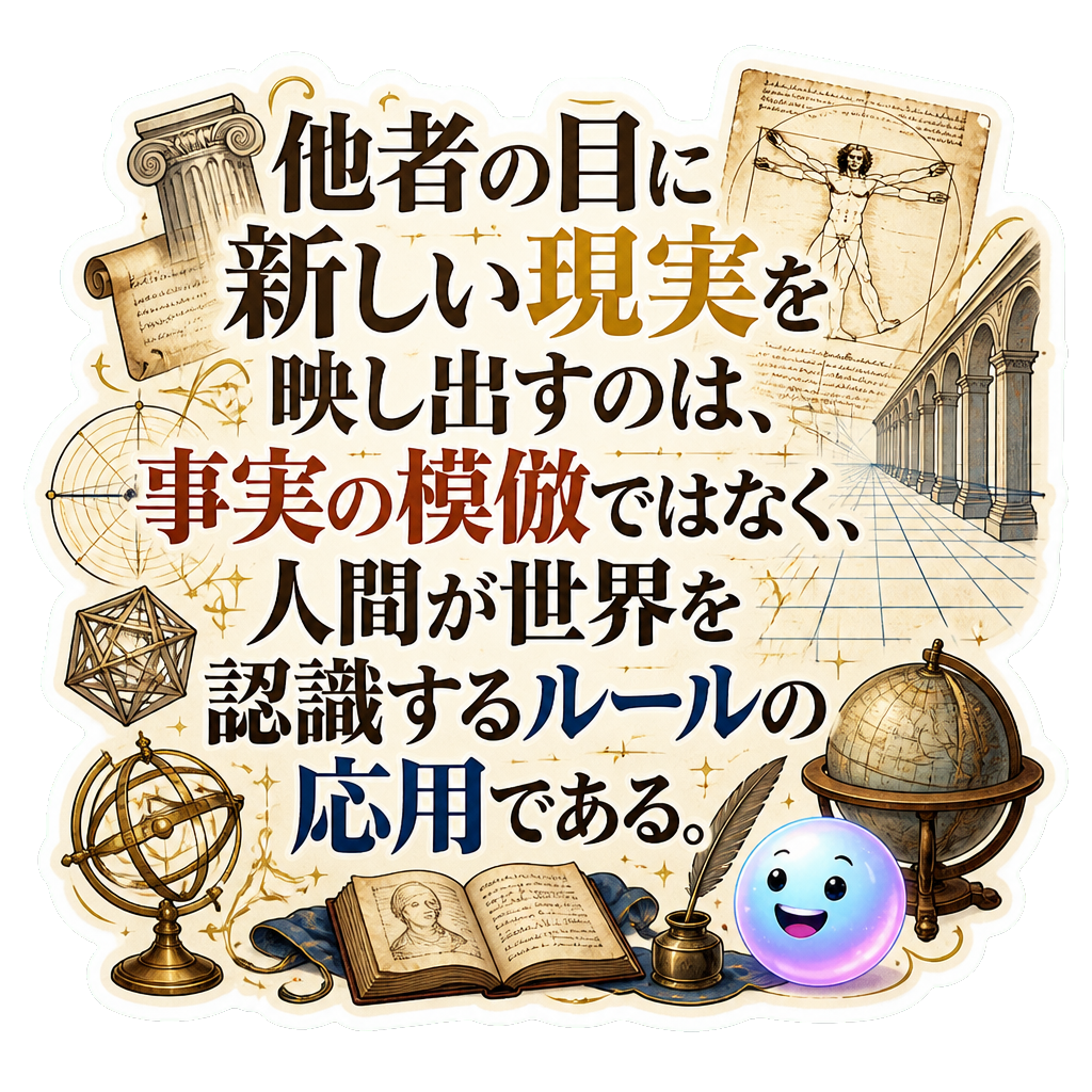 他者の目に新しい現実を映し出すのは、事実の模倣ではなく、人間が世界を認識するルールの応用である。