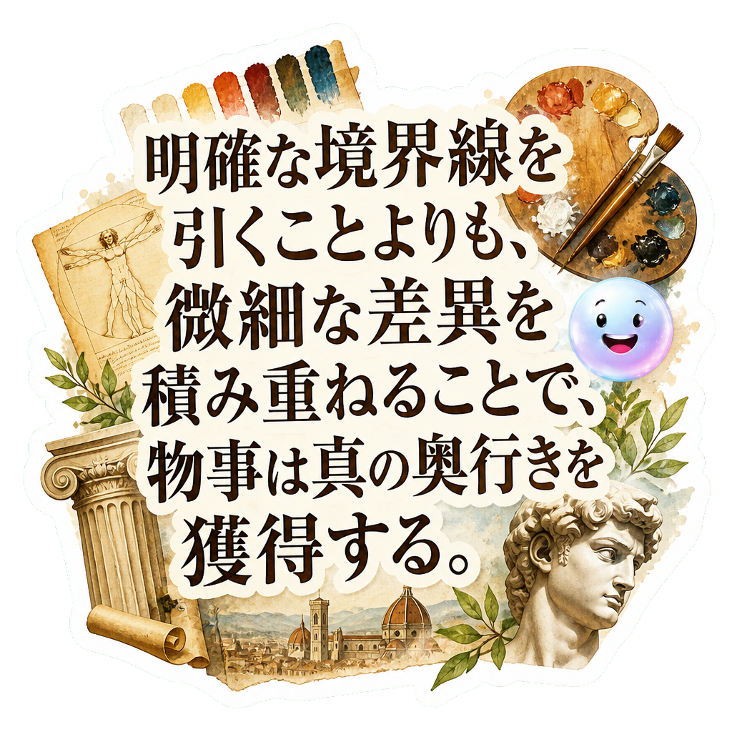 明確な境界線を引くことよりも、微細な差異を積み重ねることで、物事は真の奥行きを獲得する。