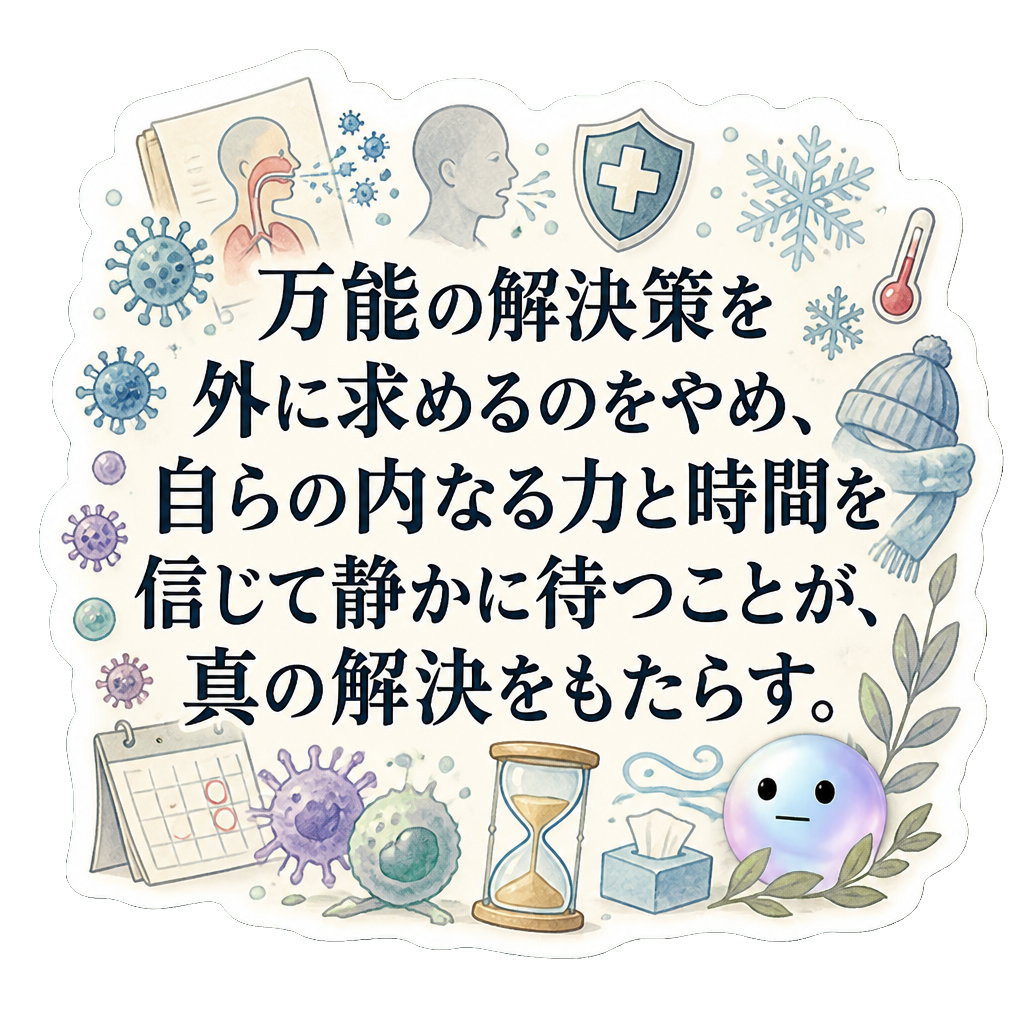 万能の解決策を外に求めるのをやめ、自らの内なる力と時間を信じて静かに待つことが、真の解決をもたらす。