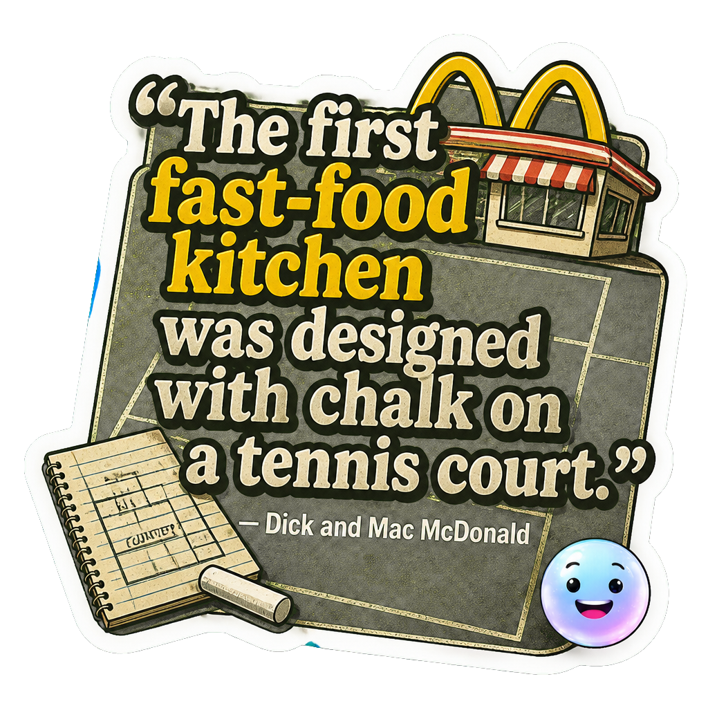 The first fast-food kitchen was designed with chalk on a tennis court.