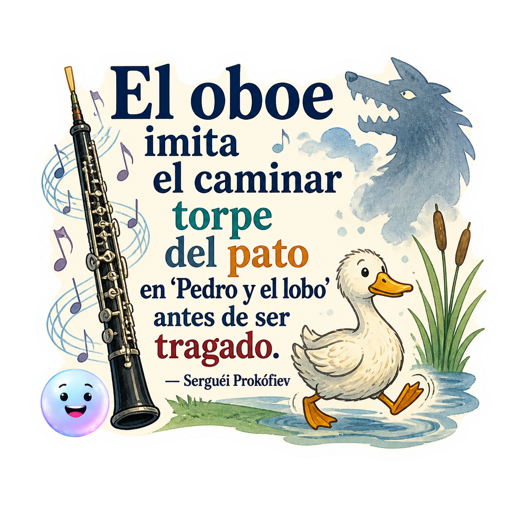 El oboe imita el caminar torpe del pato en 'Pedro y el lobo' antes de ser tragado.