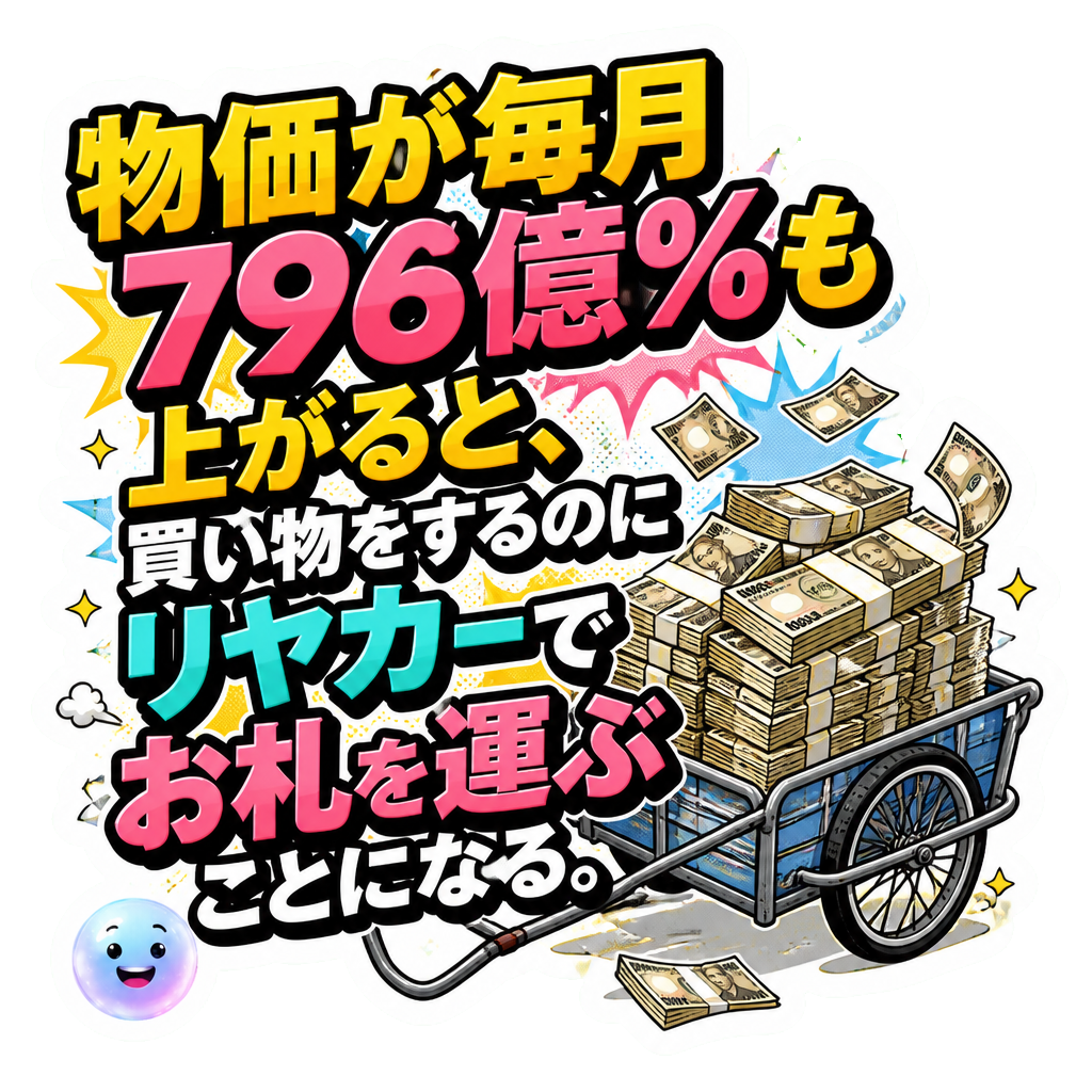物価が毎月796億%も上がると、買い物をするのにリヤカーでお札を運ぶことになる。