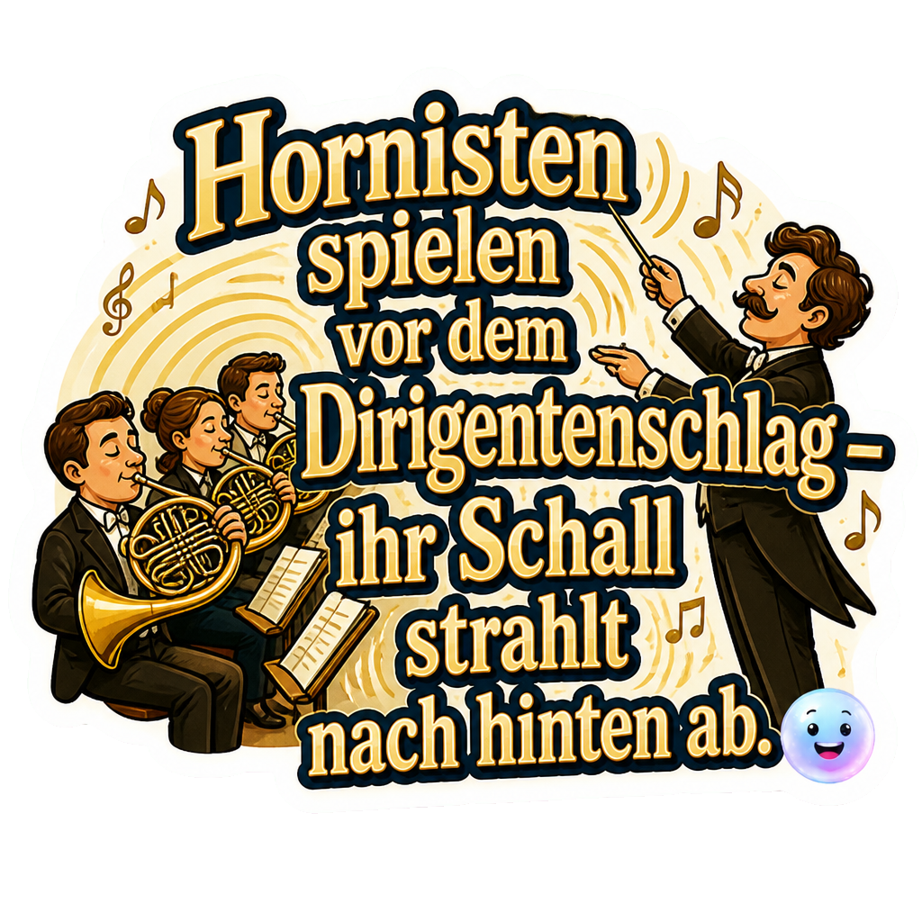 Hornisten spielen vor dem Dirigentenschlag – ihr Schall strahlt nach hinten ab.