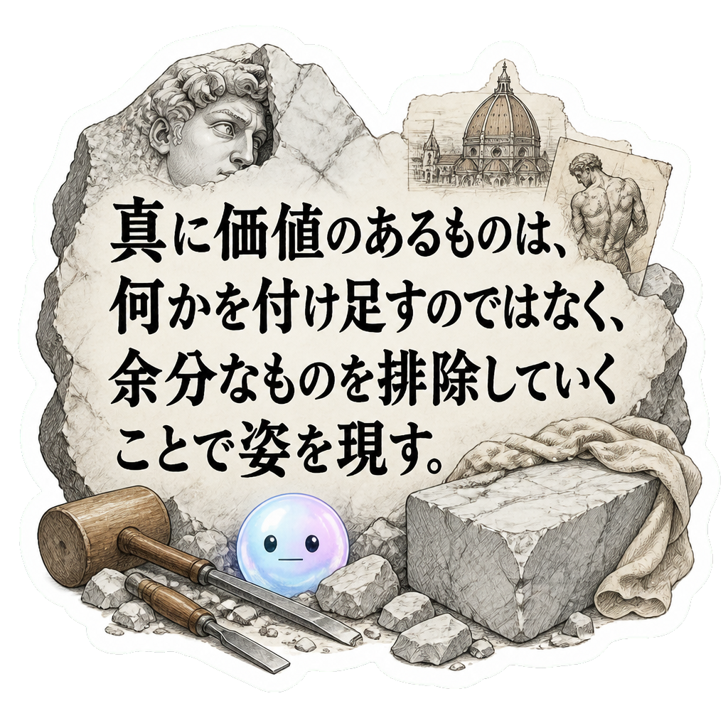 真に価値のあるものは、何かを付け足すのではなく、余分なものを排除していくことで姿を現す。