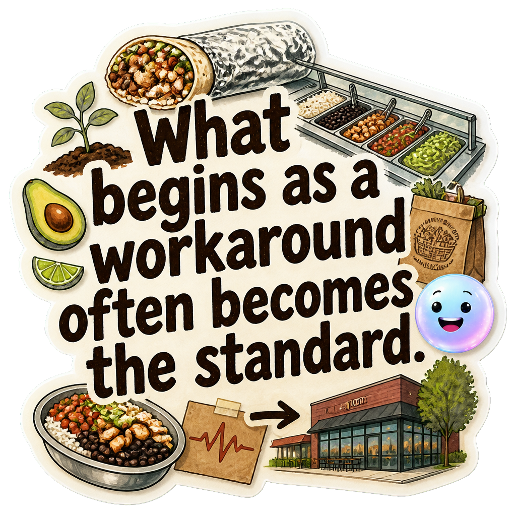 What begins as a workaround often becomes the standard.
