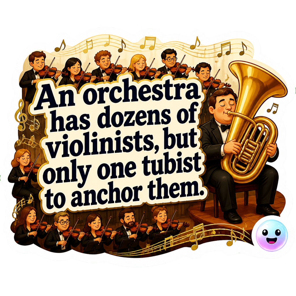 An orchestra has dozens of violinists, but only one tubist to anchor them.