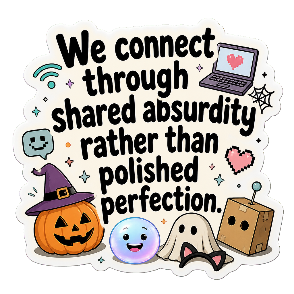 We connect through shared absurdity rather than polished perfection.