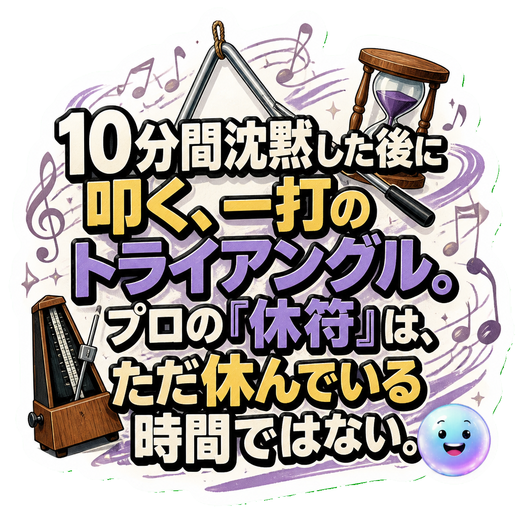 10分間沈黙した後に叩く、一打のトライアングル。プロの『休符』は、ただ休んでいる時間ではない。